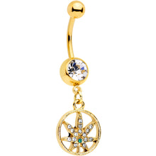 将图片加载到图库查看器，Clear Green Gem Gold Tone Circle Pot Leaf Dangle Belly Ring
