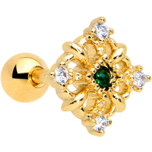 Load image into Gallery viewer, 16G 1/4 Green Gem Gold Tone Noble Square Cartilage Tragus Earring
