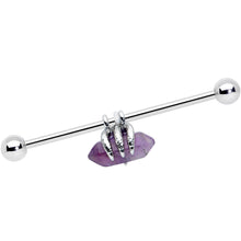 Load image into Gallery viewer, 14G Purple Amethyst Claw Industrial Barbell 38mm
