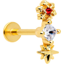 Load image into Gallery viewer, 16G 5/16 Clear Red Gem Gold Tone Star Snowflake Labret Tragus
