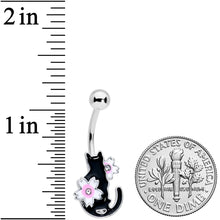 将图片加载到图库查看器，Clear Gem Black Cat Pink Flowers Belly Ring
