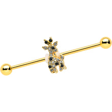 Load image into Gallery viewer, 14G Black Gem Gold Tone Decadent Deer Industrial Barbell 38mm
