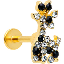 Load image into Gallery viewer, 16G 5/16 Black Gem Gold Tone Decadent Deer Labret Monroe Tragus
