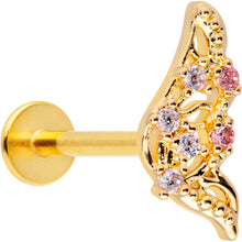 Load image into Gallery viewer, 16G 5/16 Clear Pink Gem Gold Tone Airy Wing Labret Monroe Tragus
