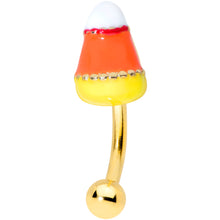 Load image into Gallery viewer, 16G 5/16 Gold Tone Candy Corn Halloween Curved Eyebrow Ring
