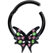 Load image into Gallery viewer, 16G 3/8 Pink Green Gem Bat Wings Halloween Hinged Segment Ring
