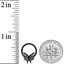 Load image into Gallery viewer, 16G 3/8 Pink Green Gem Bat Wings Halloween Hinged Segment Ring

