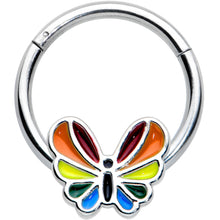 将图片加载到图库查看器，16G 3/8 Pride Rainbow Stripes Butterfly Hinged Segment Ring
