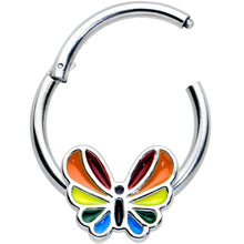 将图片加载到图库查看器，16G 3/8 Pride Rainbow Stripes Butterfly Hinged Segment Ring
