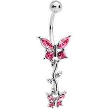 将图片加载到图库查看器，Clear Pink Gem Vine Butterfly Dangle Belly Ring
