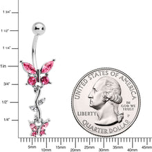 将图片加载到图库查看器，Clear Pink Gem Vine Butterfly Dangle Belly Ring
