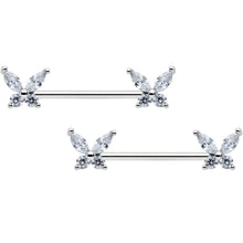 Load image into Gallery viewer, 14G 9/16 Clear CZ Gem Butterflies Barbell Nipple Ring Set

