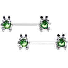 Load image into Gallery viewer, 14G 9/16 Green Black Gem Fancy Frogs Barbell Nipple Ring Set
