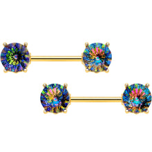Load image into Gallery viewer, 14G 9/16 Vitrail Gem Gold Tone Simply Elegant Nipple Ring Set
