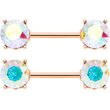Load image into Gallery viewer, 14G 9/16 Clear Gem Rose Gold Tone Simply Elegant Nipple Ring Set
