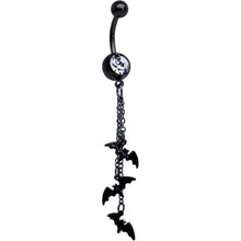 Load image into Gallery viewer, Clear Gem Black Gone Batty Halloween Dangle Belly Ring
