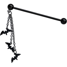 Load image into Gallery viewer, 14G Black Gone Batty Halloween Dangle Industrial Barbell 38mm
