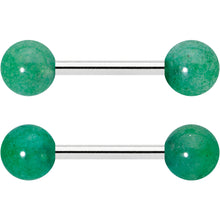 Load image into Gallery viewer, 14G 1/2 Elegant Green Jade Barbell Nipple Ring Set
