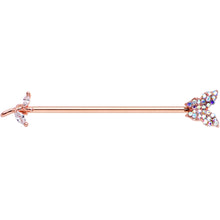Load image into Gallery viewer, 14G Aurora CZ Rose Gold Tone Butterfly Industrial Barbell 38mm
