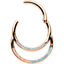 Load image into Gallery viewer, 16G 3/8 White Synth Opal Rosy Tone Double Row Hinged Segment Ring
