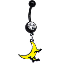 将图片加载到图库查看器，Clear Gem Black Batty Moon Halloween Dangle Belly Ring
