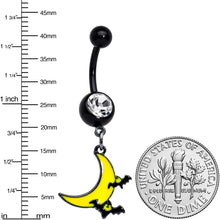 将图片加载到图库查看器，Clear Gem Black Batty Moon Halloween Dangle Belly Ring
