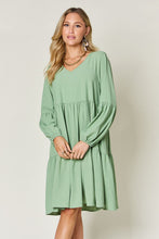 Load image into Gallery viewer, Light Green Double Take Full Size V-Neck Sleeve Tiered Dress with Pockets Elegant &amp; Comfortable Casual Dress
