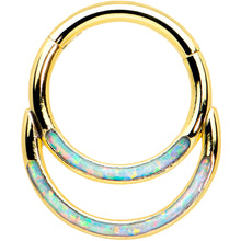 Load image into Gallery viewer, 16G 5/16 Synth Opal Gold Tone Double Row Hinged Segment Ring
