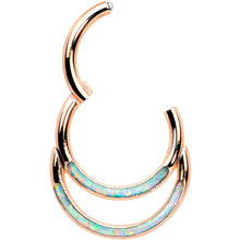 Load image into Gallery viewer, 16G 5/16 Synth Opal Rose Gold Tone Double Row Hinged Segment Ring

