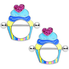 Load image into Gallery viewer, 14G 9/16 Heart Topped Blue Cupcake Nipple Shield Set
