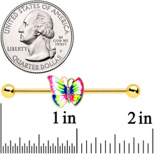 Load image into Gallery viewer, 14G Clear Gem Gold Tone Bright Butterfly Industrial Barbell 38mm
