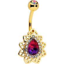 Load image into Gallery viewer, Purple Tourmaline Gold Tone Filigree Drop Belly Ring
