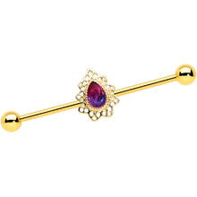 Load image into Gallery viewer, 14G Purple Tourmaline Gold Tone Drop Industrial Barbell 38mm
