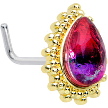 Load image into Gallery viewer, 20G 7.5mm Purple Tourmaline Textured Drop L Shape Nose Ring
