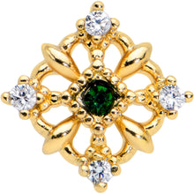 Load image into Gallery viewer, 16G 5/16 Green Gem Gold Tone Noble Square Labret Monroe Tragus
