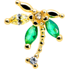 Load image into Gallery viewer, 16G 1/4 Green Gem Gold Tone Palm Tree Cartilage Tragus Earring

