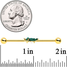 Load image into Gallery viewer, 14G Green Gem Gold Tone Tropical Gator Industrial Barbell 38mm
