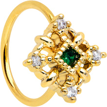 Load image into Gallery viewer, 20G 5/16 Green Gem Gold Tone Noble Square Nose Hoop
