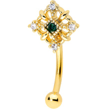 Load image into Gallery viewer, 16G 5/16 Green Gem Gold Tone Noble Square Curved Eyebrow Ring
