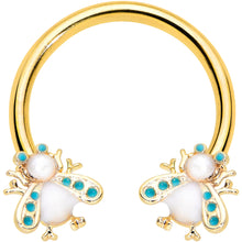 Load image into Gallery viewer, 16G 3/8 White Gem Gold Tone Snow Bug Horseshoe Curved Barbell
