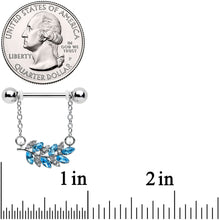 Load image into Gallery viewer, 14G 9/16 Clear Blue Gem Leafy Branch Dangle Nipple Ring Set
