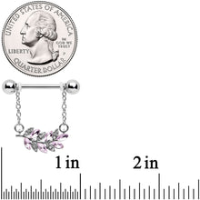 Load image into Gallery viewer, 14G 9/16 Clear Pink Gem Leafy Branch Dangle Nipple Ring Set
