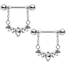 将图片加载到图库查看器，14G 9/16 Clear Gem Crowning Glory Chain Dangle Nipple Ring Set
