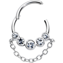 Load image into Gallery viewer, 16G 3/8 Clear Gem Trio Chain Dangle Hinged Segment Ring
