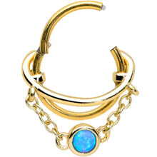 Load image into Gallery viewer, 16G 3/8 Blue Synthetic Opal Gold Tone Saturn Hinged Segment Ring
