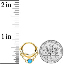 Load image into Gallery viewer, 16G 3/8 Blue Synthetic Opal Gold Tone Saturn Hinged Segment Ring
