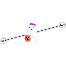 Load image into Gallery viewer, 14G Trick or Treat Bow Ghost Halloween Industrial Barbell 38mm
