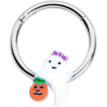 Load image into Gallery viewer, 16G 3/8 Trick or Treat Bow Ghost Halloween Hinged Segment Ring
