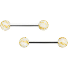 Load image into Gallery viewer, 14G 9/16 Matte White Splatter Barbell Nipple Ring Set
