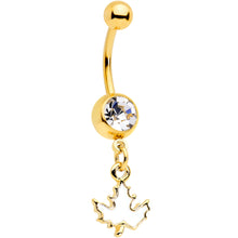 Load image into Gallery viewer, Clear Gem Gold Tone Autumn White Maple Leaf Dangle Belly Ring
